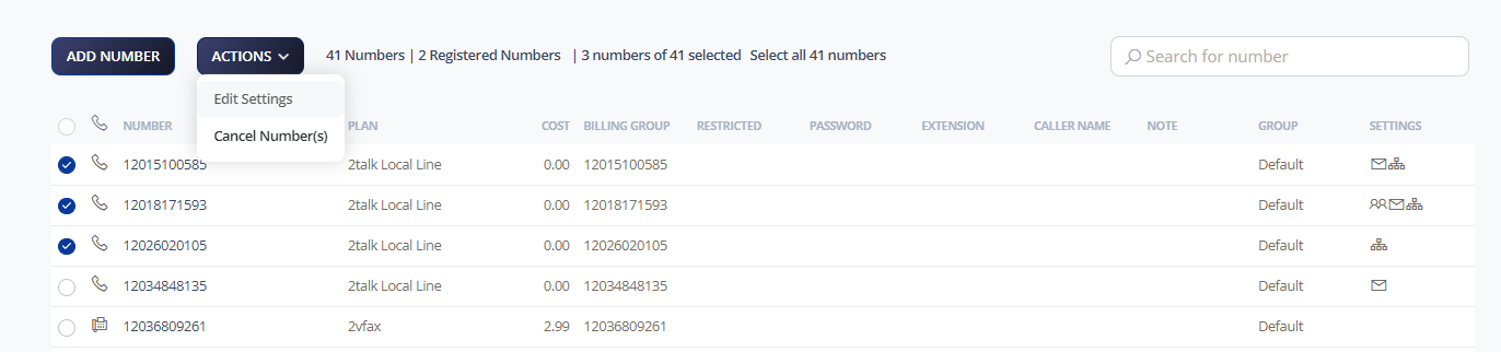Bulk edit selected numbers